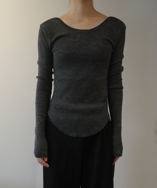 CLANE(クラネ)の「CLANE W FACE WOOL RIB TOPS(Tシャツ/カットソー・レディース・ダークグレー/ブラック/ホワイト・1/2)」の3枚目の写真