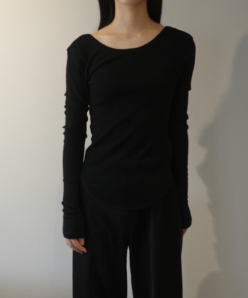 CLANE(クラネ)の「CLANE W FACE WOOL RIB TOPS(Tシャツ/カットソー・レディース・ダークグレー/ブラック/ホワイト・1/2)」の2枚目の写真