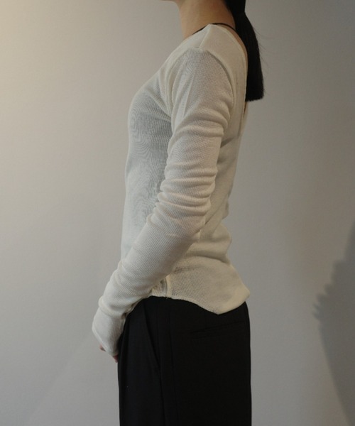 CLANE(クラネ)の「CLANE W FACE WOOL RIB TOPS(Tシャツ/カットソー・レディース・ダークグレー/ブラック/ホワイト・1/2)」の4枚目の写真
