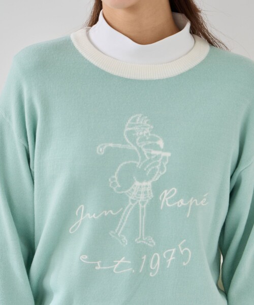 JUN&ROPE'(ジュンアンドロペ)の「フラミンゴインターシャセーター(ニット/セーター・レディース・ブラック/グリーン系その他/ホワイト・L/S/M)」の6枚目の写真