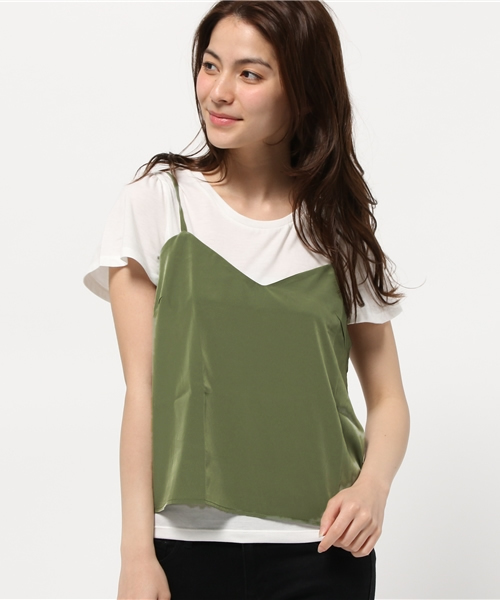 earth music&ecology（アースミュージックアンドエコロジー）の「【2016Summer】【SET ITEM】キャミソール+Tシャツセット（Tシャツ/カットソー・レディース・ブラック/カーキ/サックスブルー/オレンジ・SMALL/MEDIUM）」の3枚目の写真