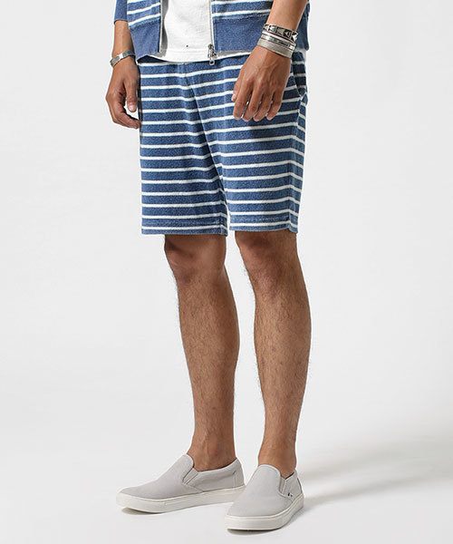 NANO universe(ナノユニバース)の「ROYAL PALM/RPインディゴパイルボーダーショーツ(その他パンツ・メンズ・その他2/その他1・SMALL/LARGE/MEDIUM)」の1枚目の写真