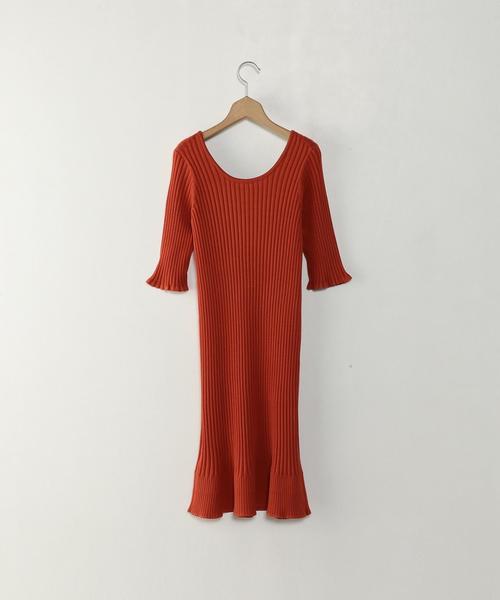 Steven Alan（スティーブンアラン）の「＜Steven Alan＞RIB KNIT SHORT SLEEVE ONE-PIECE/ﾜﾝﾋﾟｰｽ◆（ワンピース・レディース・オフホワイト/オレンジ/ダークグリーン・FREE）」の9枚目の写真