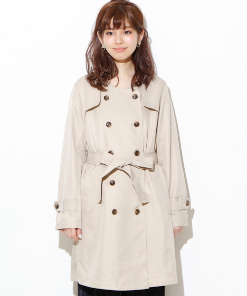 natural couture(ナチュラルクチュール)の「ノーカラートレンチ(トレンチコート・レディース・ライトベージュ/ベージュ・FREE)」の7枚目の写真