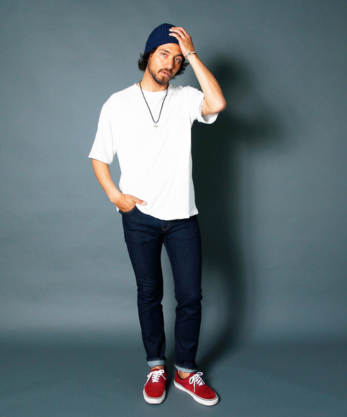 Magine(マージン)の「NO.35 STRETCH SLIM STRIGHT SELVAGE WASHED DENIM:NO.35 ストレッチスリムストレート セルビッチ ウォッシュドデニム(デニムパンツ・メンズ・インディゴブルー・46/48/44)」の4枚目の写真