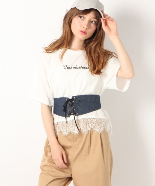 Heather(ヘザー)の「シシュウロゴレースT 764459(Tシャツ/カットソー・レディース・ブラック/アイボリー/ライトブルー・FREE)」の2枚目の写真