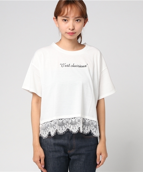 Heather(ヘザー)の「シシュウロゴレースT 764459(Tシャツ/カットソー・レディース・ブラック/アイボリー/ライトブルー・FREE)」の4枚目の写真