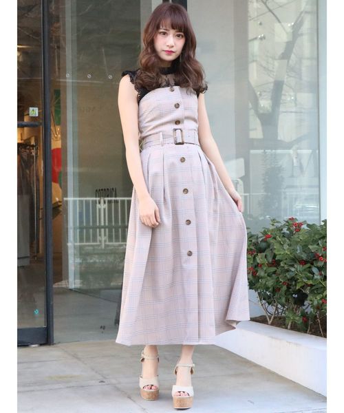 dazzlin（ダズリン）の「チェックベアワンピース（ワンピース・レディース・ベージュ/イエロー/ブルー・MEDIUM/SMALL）」の2枚目の写真