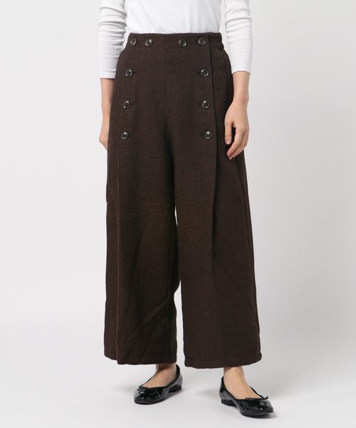STYLEBLOCK（スタイルブロック）の「ヘリンボーンフロントボタンハイウエストワイドパンツ（その他パンツ・レディース・ホワイト/カーキ/ダークグレー/キャメル・M）」の4枚目の写真