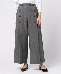 ヘリンボーンフロントボタンハイウエストワイドパンツ