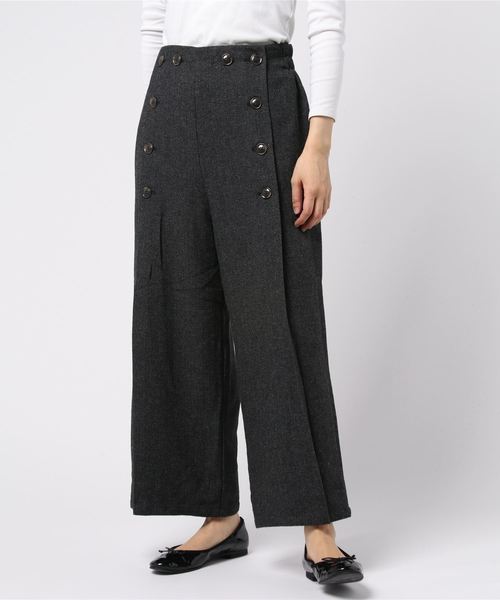 STYLEBLOCK（スタイルブロック）の「ヘリンボーンフロントボタンハイウエストワイドパンツ（その他パンツ・レディース・ホワイト/カーキ/ダークグレー/キャメル・M）」の2枚目の写真