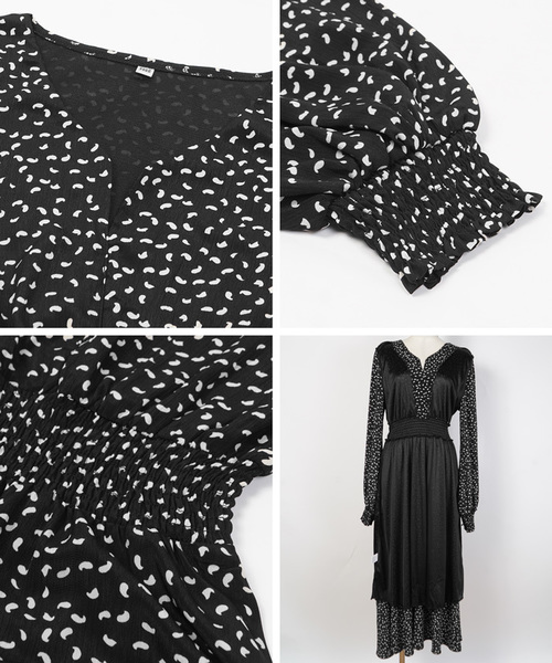 coca(coca)(コカ)の「スリットネック変形ドット柄フレアワンピース(ワンピース・レディース・ブラック・ONE SIZE)」の11枚目の写真