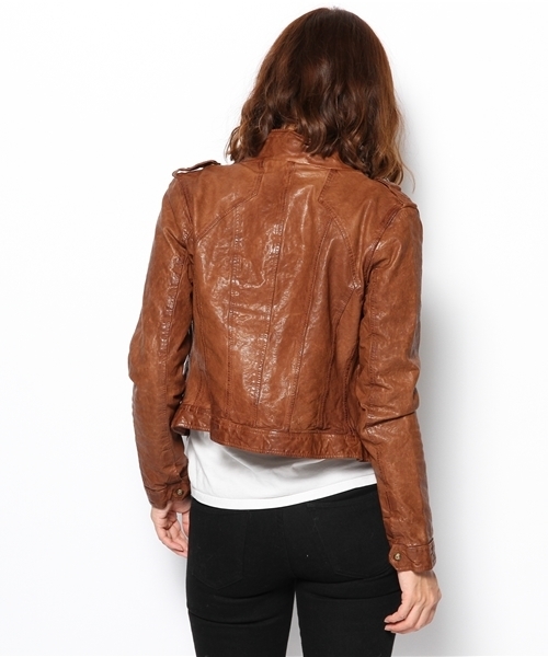 goa(ゴア)の「スタンドカラーレザーJK(ライダースジャケット・レディース・ブラウン/ベージュ/ブラック・FREE)」の6枚目の写真