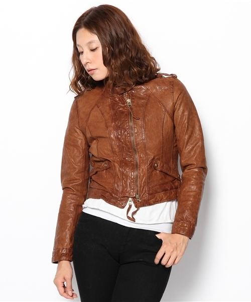 goa(ゴア)の「スタンドカラーレザーJK(ライダースジャケット・レディース・ブラウン/ベージュ/ブラック・FREE)」の7枚目の写真