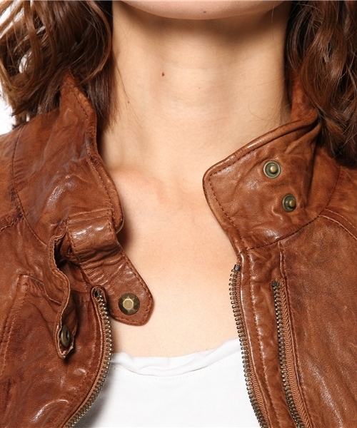 goa(ゴア)の「スタンドカラーレザーJK(ライダースジャケット・レディース・ブラウン/ベージュ/ブラック・FREE)」の8枚目の写真