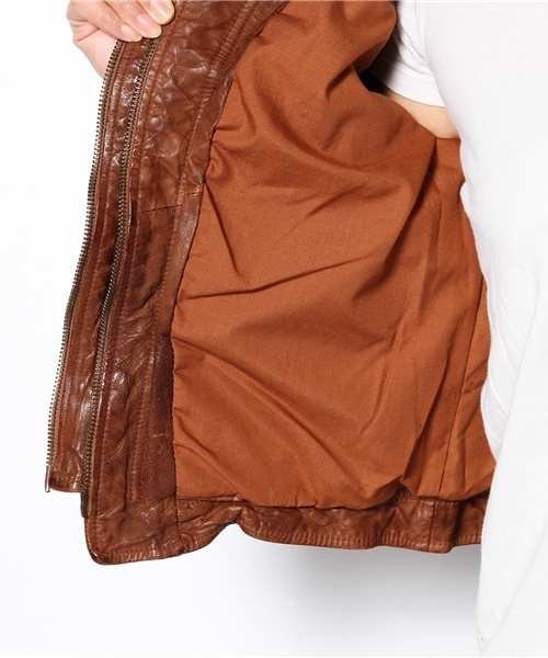 goa(ゴア)の「スタンドカラーレザーJK(ライダースジャケット・レディース・ブラウン/ベージュ/ブラック・FREE)」の11枚目の写真