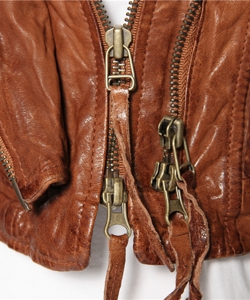 goa(ゴア)の「スタンドカラーレザーJK(ライダースジャケット・レディース・ブラウン/ベージュ/ブラック・FREE)」の12枚目の写真