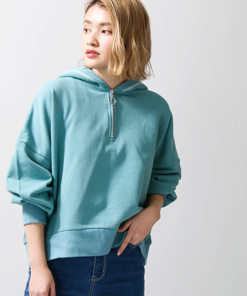 WEGO（ウィゴー）の「WEGO/ハーフZIPボリュームパーカー（パーカー・レディース・アイボリー/グリーン/ベージュ/ブラック/ライトピンク・FREE）」の4枚目の写真