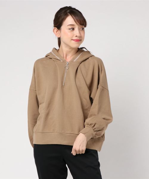 WEGO（ウィゴー）の「WEGO/ハーフZIPボリュームパーカー（パーカー・レディース・アイボリー/グリーン/ベージュ/ブラック/ライトピンク・FREE）」の10枚目の写真