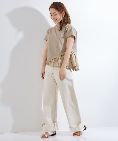 STUDIOUS(ステュディオス)の「【STUDIOUS】アシンメトリーコンビフレアートップス(Tシャツ/カットソー・レディース・ホワイト/ブラック/ベージュ・FREE)」の8枚目の写真