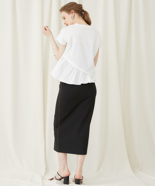 STUDIOUS(ステュディオス)の「【STUDIOUS】アシンメトリーコンビフレアートップス(Tシャツ/カットソー・レディース・ホワイト/ブラック/ベージュ・FREE)」の17枚目の写真