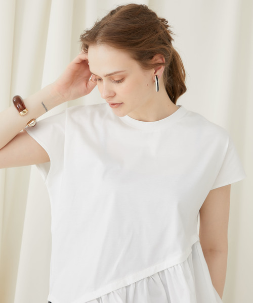 STUDIOUS(ステュディオス)の「【STUDIOUS】アシンメトリーコンビフレアートップス(Tシャツ/カットソー・レディース・ホワイト/ブラック/ベージュ・FREE)」の21枚目の写真