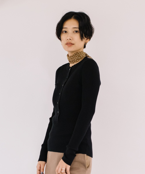 Audrey and John Wad(オードリーアンドジョンワッド)の「【Audrey and John Wad】コットン×カシミヤヘンリーネックリブニットプルオーバー(ニット/セーター)」|ブラック