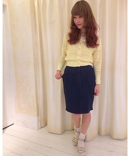 one after another NICE CLAUP（ワンアフターアナザーナイスクラップ）の「【ナイスクラップ】すかしｶｰﾃﾞｨｶﾞﾝ（カーディガン/ボレロ・レディース・イエロー/ネイビー/ミント/アイボリー/パープル・FREE）」の5枚目の写真