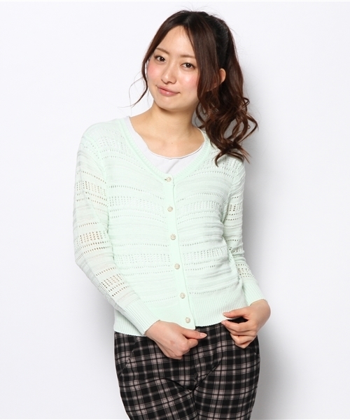 one after another NICE CLAUP（ワンアフターアナザーナイスクラップ）の「【ナイスクラップ】すかしｶｰﾃﾞｨｶﾞﾝ（カーディガン/ボレロ・レディース・イエロー/ネイビー/ミント/アイボリー/パープル・FREE）」の2枚目の写真