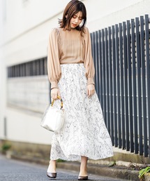 natural couture | 線画花柄プリーツスカート(スカート)