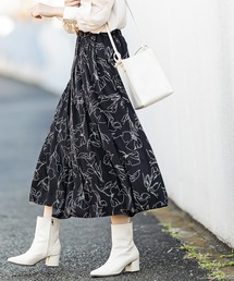 natural couture | 線画花柄プリーツスカート(スカート)