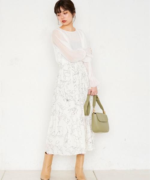 natural couture(ナチュラルクチュール)の「線画花柄プリーツスカート(スカート・レディース・ブラック/ベージュ/アイボリー・FREE)」の18枚目の写真