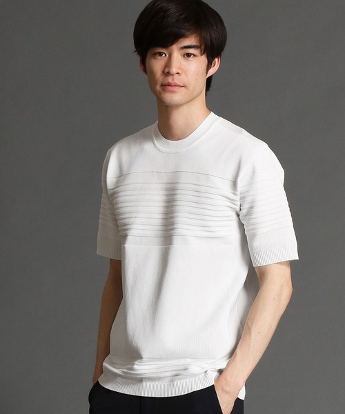 HIDEAWAYS NICOLE(ハイダウェイニコル)の「ジャカードクルーネック半袖ニット(ニット/セーター・メンズ・ライトグレー/ブルー/ラベンダー/ブラック/ホワイト・LARGE/MEDIUM/X-LARGE)」の2枚目の写真