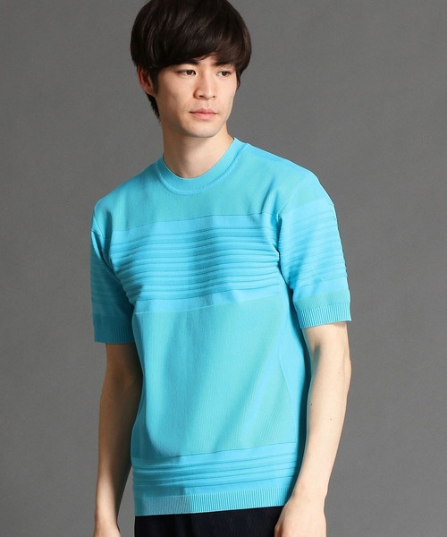 HIDEAWAYS NICOLE(ハイダウェイニコル)の「ジャカードクルーネック半袖ニット(ニット/セーター・メンズ・ライトグレー/ブルー/ラベンダー/ブラック/ホワイト・LARGE/MEDIUM/X-LARGE)」の1枚目の写真