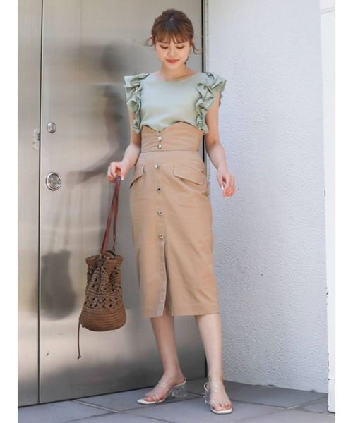 dazzlin(ダズリン)の「ハイウエストフロントボタンスカート(スカート・レディース・ベージュ・SMALL/MEDIUM)」の3枚目の写真