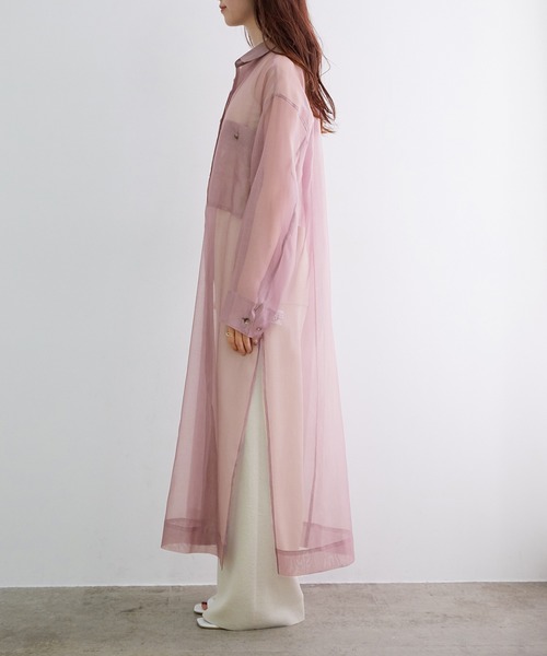 ADAM ET ROPE'(アダムエロペ)の「オーガンジーロングシャツワンピース(ワンピース・レディース・パープル/グリーン/キナリ・FREE)」の13枚目の写真