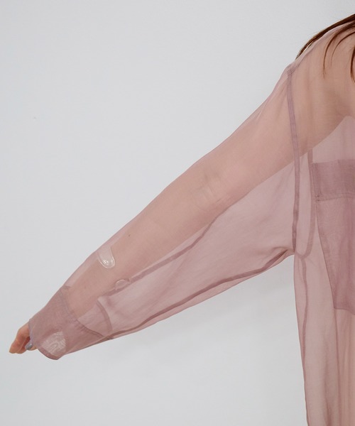 ADAM ET ROPE'(アダムエロペ)の「オーガンジーロングシャツワンピース(ワンピース・レディース・パープル/グリーン/キナリ・FREE)」の16枚目の写真