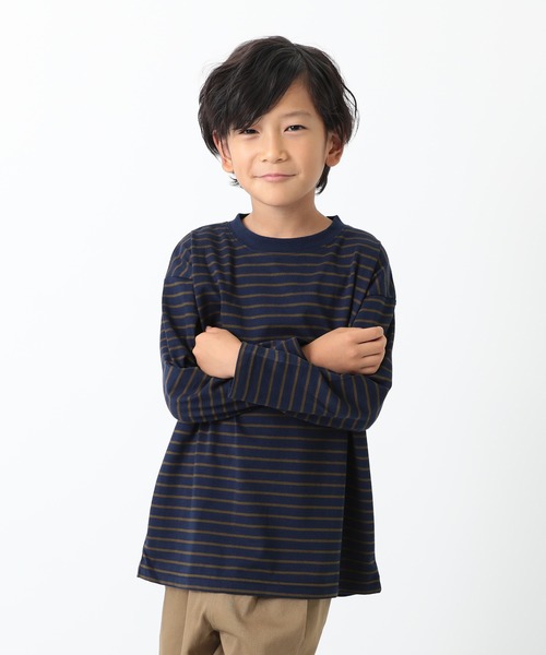 devirock(デビロック)の「BIGシルエットボーダー長袖Tシャツ(Tシャツ/カットソー・キッズ・ダークベージュ/ダークブラウン/ブラック/ネイビー・100cm/110cm/120cm/160cm/150cm/140cm/130cm)」の4枚目の写真