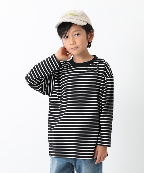 devirock(デビロック)の「BIGシルエットボーダー長袖Tシャツ(Tシャツ/カットソー・キッズ・ダークベージュ/ダークブラウン/ブラック/ネイビー・100cm/110cm/120cm/160cm/150cm/140cm/130cm)」の1枚目の写真