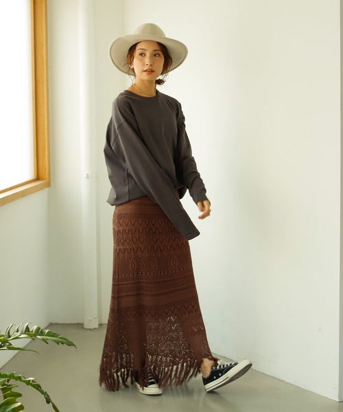 Auntie Rosa Holiday（アンティローザホリデー）の「透かし編みフリンジスカート（スカート・レディース・ブラウン/モカ/ナチュラル・FREE）」の21枚目の写真