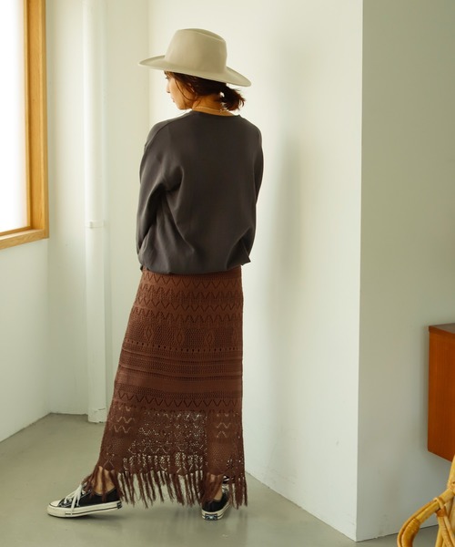 Auntie Rosa Holiday（アンティローザホリデー）の「透かし編みフリンジスカート（スカート・レディース・ブラウン/モカ/ナチュラル・FREE）」の15枚目の写真