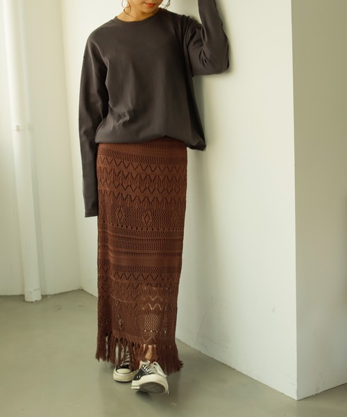 Auntie Rosa Holiday（アンティローザホリデー）の「透かし編みフリンジスカート（スカート・レディース・ブラウン/モカ/ナチュラル・FREE）」の8枚目の写真