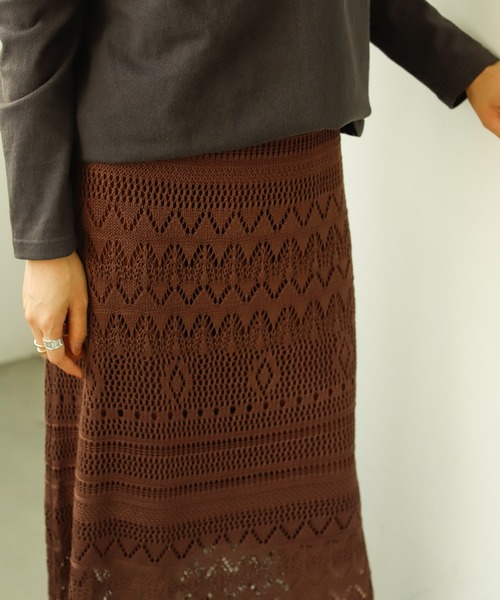Auntie Rosa Holiday（アンティローザホリデー）の「透かし編みフリンジスカート（スカート・レディース・ブラウン/モカ/ナチュラル・FREE）」の12枚目の写真