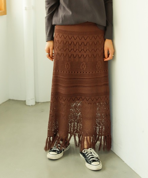 Auntie Rosa Holiday（アンティローザホリデー）の「透かし編みフリンジスカート（スカート・レディース・ブラウン/モカ/ナチュラル・FREE）」の11枚目の写真