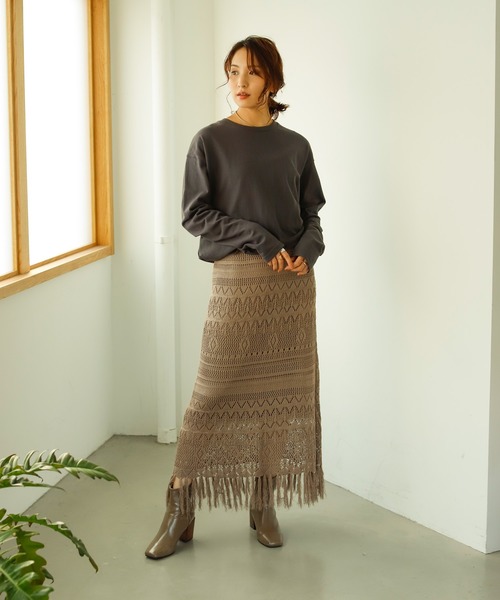 Auntie Rosa Holiday（アンティローザホリデー）の「透かし編みフリンジスカート（スカート・レディース・ブラウン/モカ/ナチュラル・FREE）」の17枚目の写真