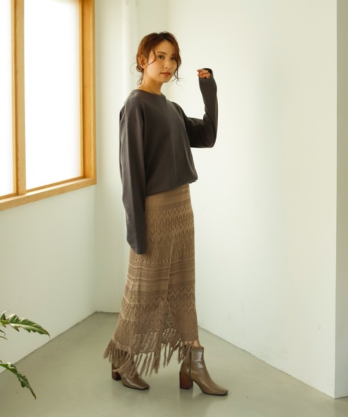 Auntie Rosa Holiday（アンティローザホリデー）の「透かし編みフリンジスカート（スカート・レディース・ブラウン/モカ/ナチュラル・FREE）」の10枚目の写真