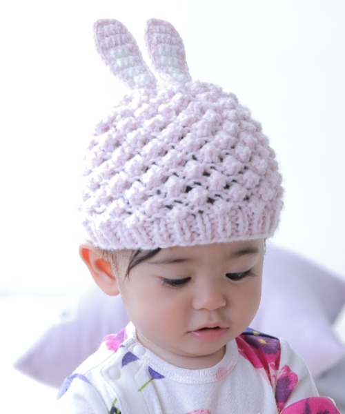 HAKKA BABY（ハッカベビー）の「[ベビー]アニマルモチーフニット帽子（ニットキャップ/ビーニー・キッズ・ブラウン/グレー/オフホワイト/ピンク/イエロー/グリーン/マスタード/キャメル・48）」の8枚目の写真