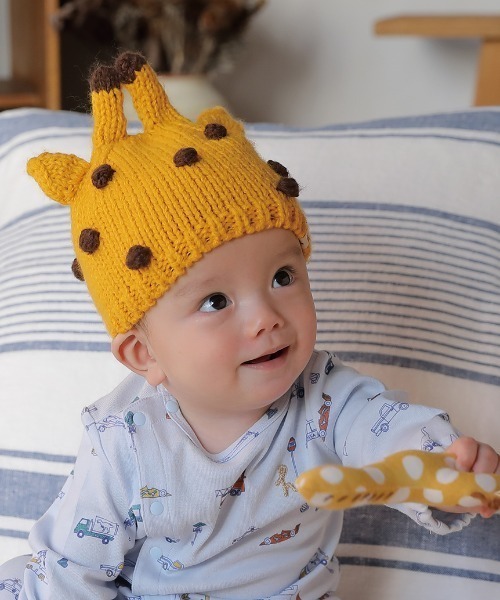 HAKKA BABY（ハッカベビー）の「[ベビー]アニマルモチーフニット帽子（ニットキャップ/ビーニー・キッズ・ブラウン/グレー/オフホワイト/ピンク/イエロー/グリーン/マスタード/キャメル・48）」の6枚目の写真