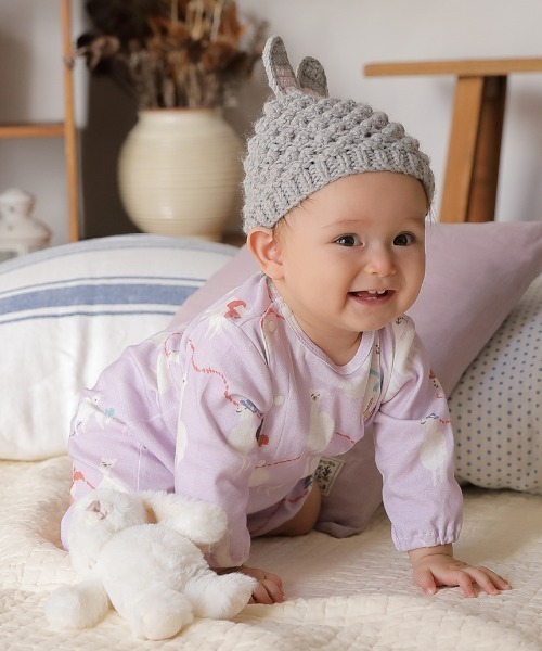 HAKKA BABY（ハッカベビー）の「[ベビー]アニマルモチーフニット帽子（ニットキャップ/ビーニー・キッズ・ブラウン/グレー/オフホワイト/ピンク/イエロー/グリーン/マスタード/キャメル・48）」の11枚目の写真