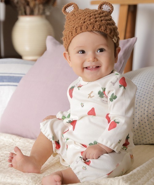 HAKKA BABY（ハッカベビー）の「[ベビー]アニマルモチーフニット帽子（ニットキャップ/ビーニー・キッズ・ブラウン/グレー/オフホワイト/ピンク/イエロー/グリーン/マスタード/キャメル・48）」の10枚目の写真